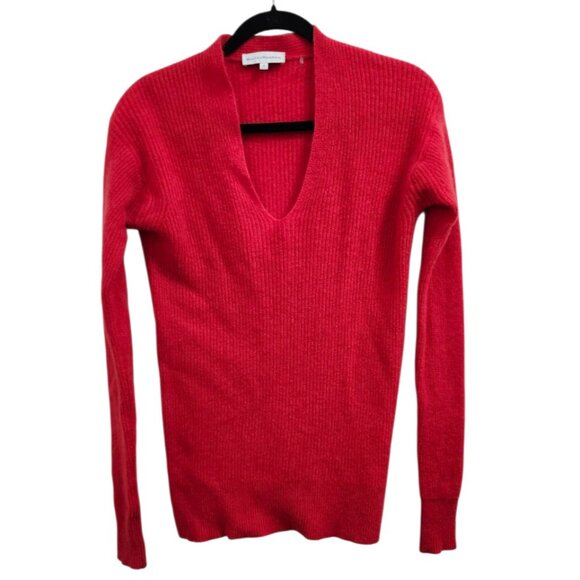 White + Warren - Cashmere Ribbed V Neck Sweater in Auburn Red Size S - Picture 2 of 10
